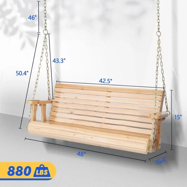 Upgraded Patio Wooden Porch Swing for Courtyard & Garden, Heavy Duty 880 LBS - Image 2