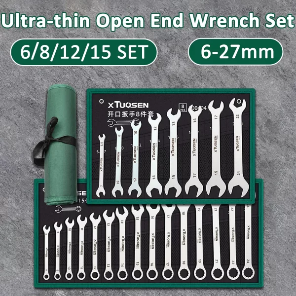 Ultra-thin Open End Wrench Set 6-27mm Ratchet Wrenches Combination Universal Dual Heads