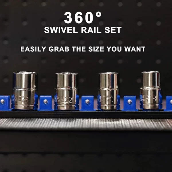 1pc 360° Swivel Socket Organizer 1/4 3/8 1/2 Premium Quality Socket Clip Rail Holder - Image 5
