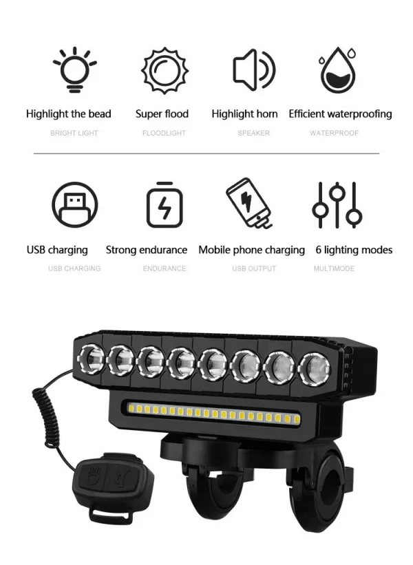 5/8 LED Bicycle Front Light USB Rechargeable 130dB Cycling Bike Horn Easy to Install 6 Modes Bicycle Bell Light - Image 10