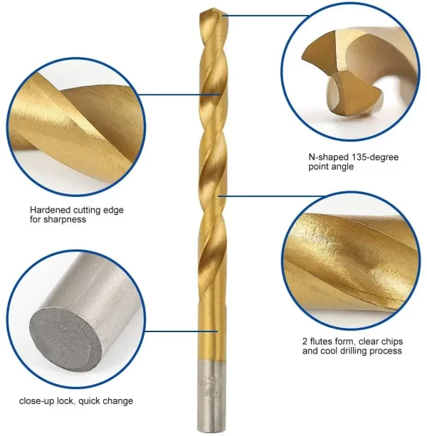 99 Pieces Titanium Twist Drill Bit Set, High Speed Steel, Size from 1/16" Up to 3/8" - Image 25