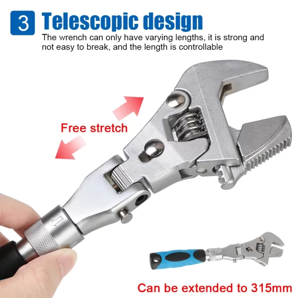 Adjustable Torque Wrench 180 Degree Folding Ratchet Wrench 5 In 1 Spanner 10 Inch - Image 5