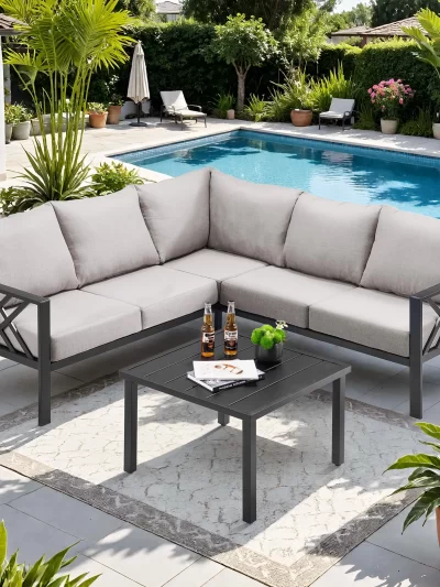 6 Piece  Patio Furniture Set, Metal Outdoor Sectional Sofa with Coffee Table