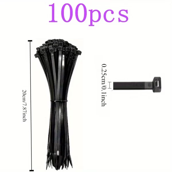 100pcs Black Cable Ties High Tensile Strength, Uv Resistant, Self-Locking - Image 8