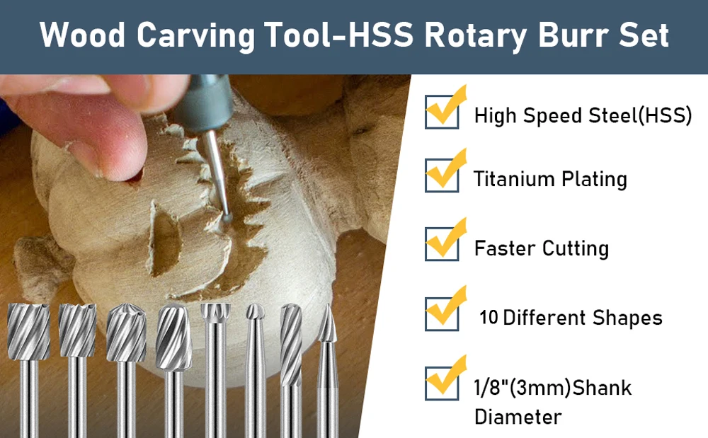 10pcs HSS Rotary File For Steel Milling Cutters For Metal Rat-tail File Hard Metal Rotary File Set - Image 6