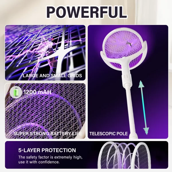 3500V 5in1 Mosquito Killer Lamp Multicunctional Angle Adjustable Bug Zapper Electric USB Rechargeable Mosquito Fly Bat Swatter - Image 2