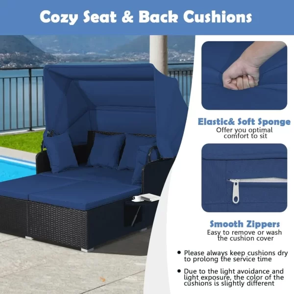 Outdoor Daybed, 2-Person Wicker Chaise Lounge with Retractable Canopy - Image 5
