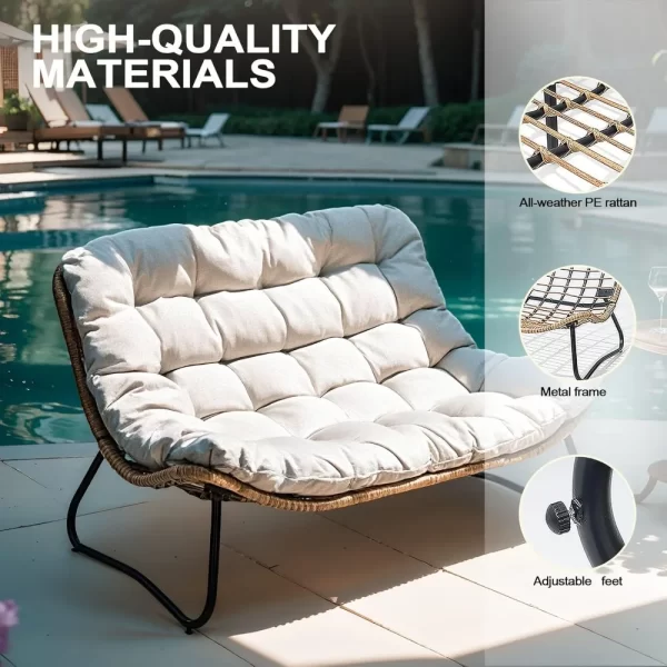 Outdoor Loveseat 3 Pieces, 2 Seater &1 Seater Outdoor Sofa Set,All-Weather Boho Rattan - Image 3