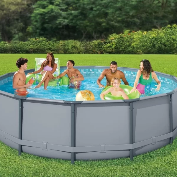 14' x 42" Oasis Designer Round Frame Above Ground Outdoor Swimming Pool Set with SkimmerPlus Filter Pump, Ladder, and P - Image 2