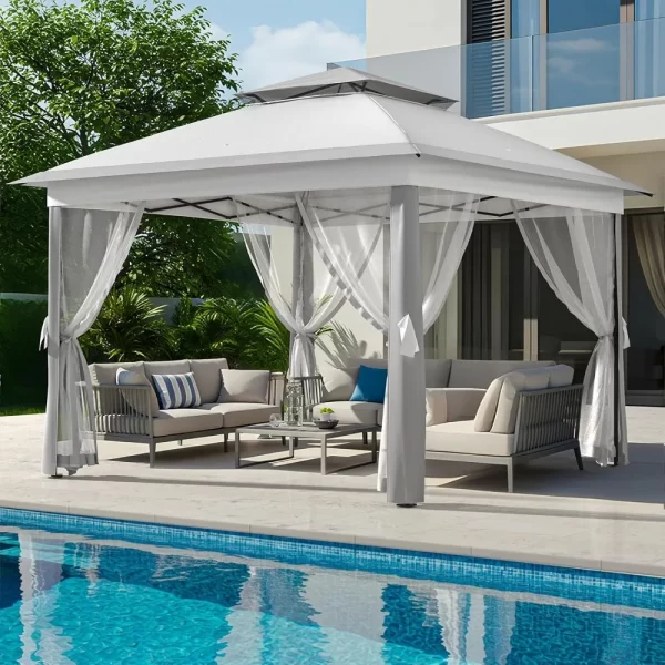 11x11FT Outdoor Gazebo, Heavy Duty Gazebo with Sturdy Metal Frame & Double Roofs, Patio Shelter