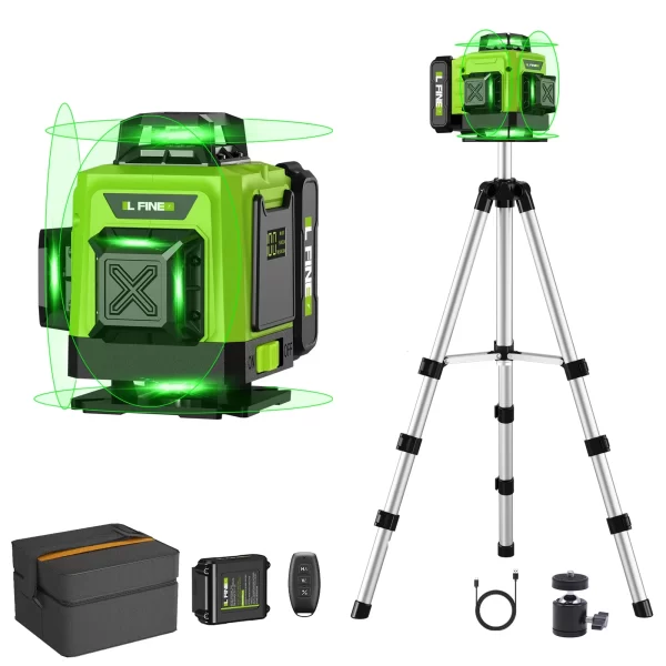 LFINE 3D/4D Laser Level 8/12/16 Lines Horizontal And Vertical With Remote Control 8 Lines 360°Self-leveling Laser Levels