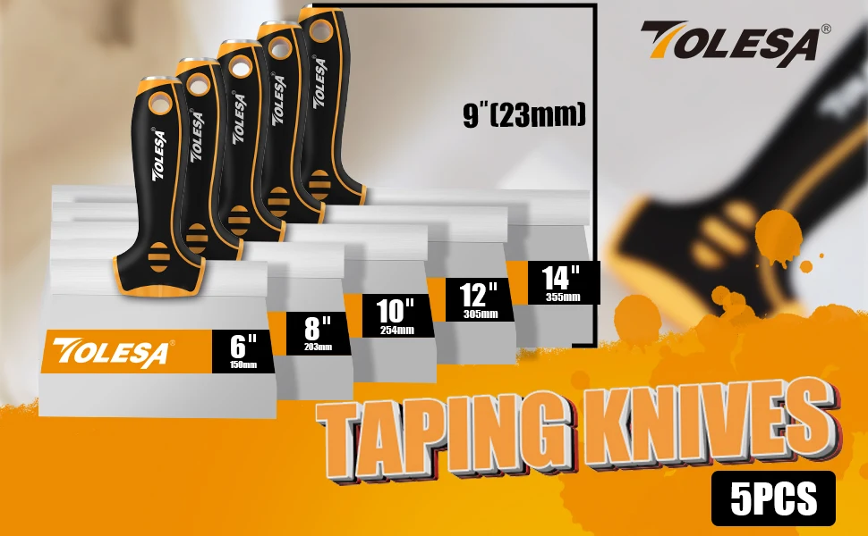 TOLESA Stainless Steel Taping Knife 5Pcs with 0.5mm Thickness Flexible Blades - Image 13