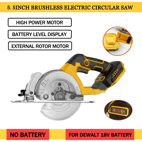 5.5IN Electric Circular Saw Brushless External Rotor Cordless High Power Cutting Woodworking Power Tools Fit Dewalt 18V Battery - Image 8