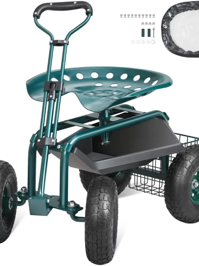 VEVOR Garden Cart Rolling Workseat with Wheels Gardening Stool