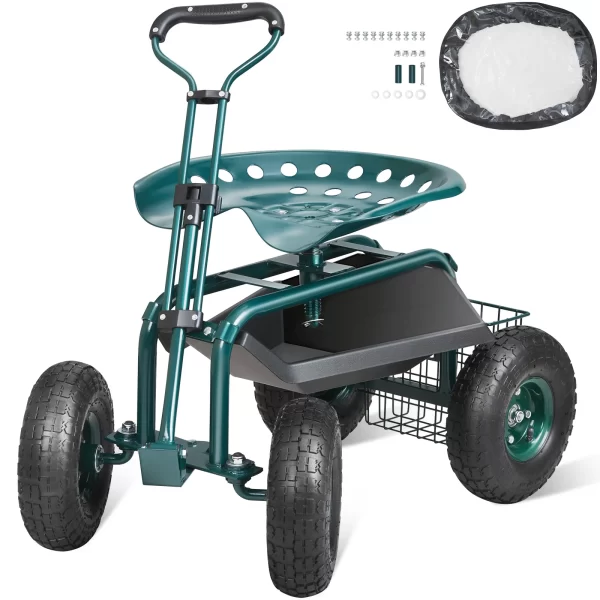 VEVOR Garden Cart Rolling Workseat with Wheels Gardening Stool