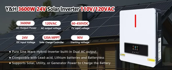 Y&H 3600W Hybrid Solar Inverter DC24V to AC110V/120V On/Off-Grid Inverter - Image 10