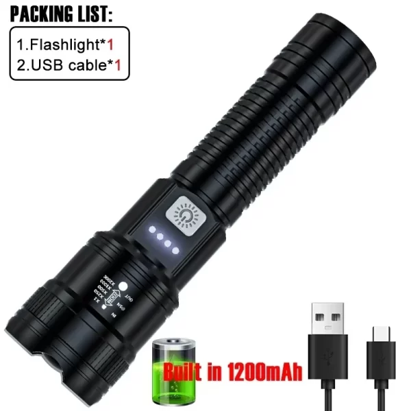 High Strong Power Led Flashlights 2000LM Tactical Torch with Display Light USB Charging - Image 9