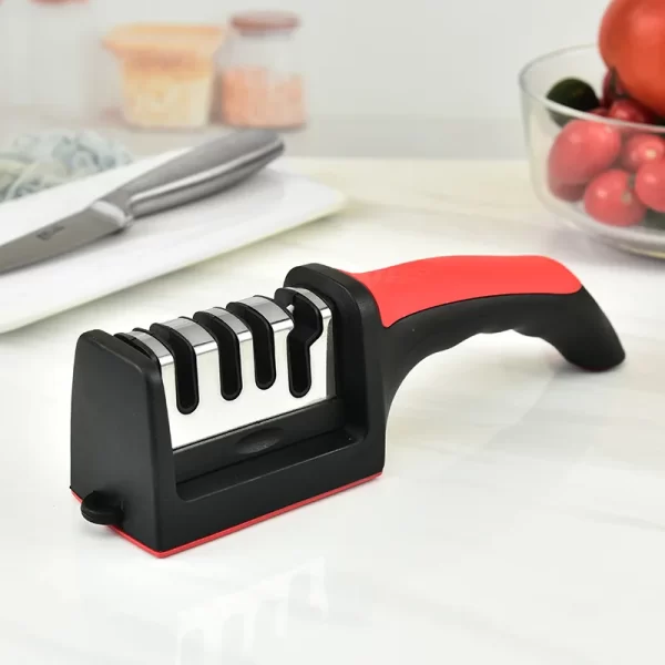 Kitchen 4Segment Knife Sharpener Household Multi-Functional Hand-Held Three-Purpose Black Sharpening Stone - Image 10