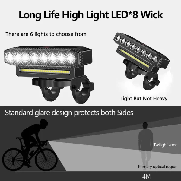 5/8 LED Bicycle Front Light USB Rechargeable 130dB Cycling Bike Horn Easy to Install 6 Modes Bicycle Bell Light - Image 4