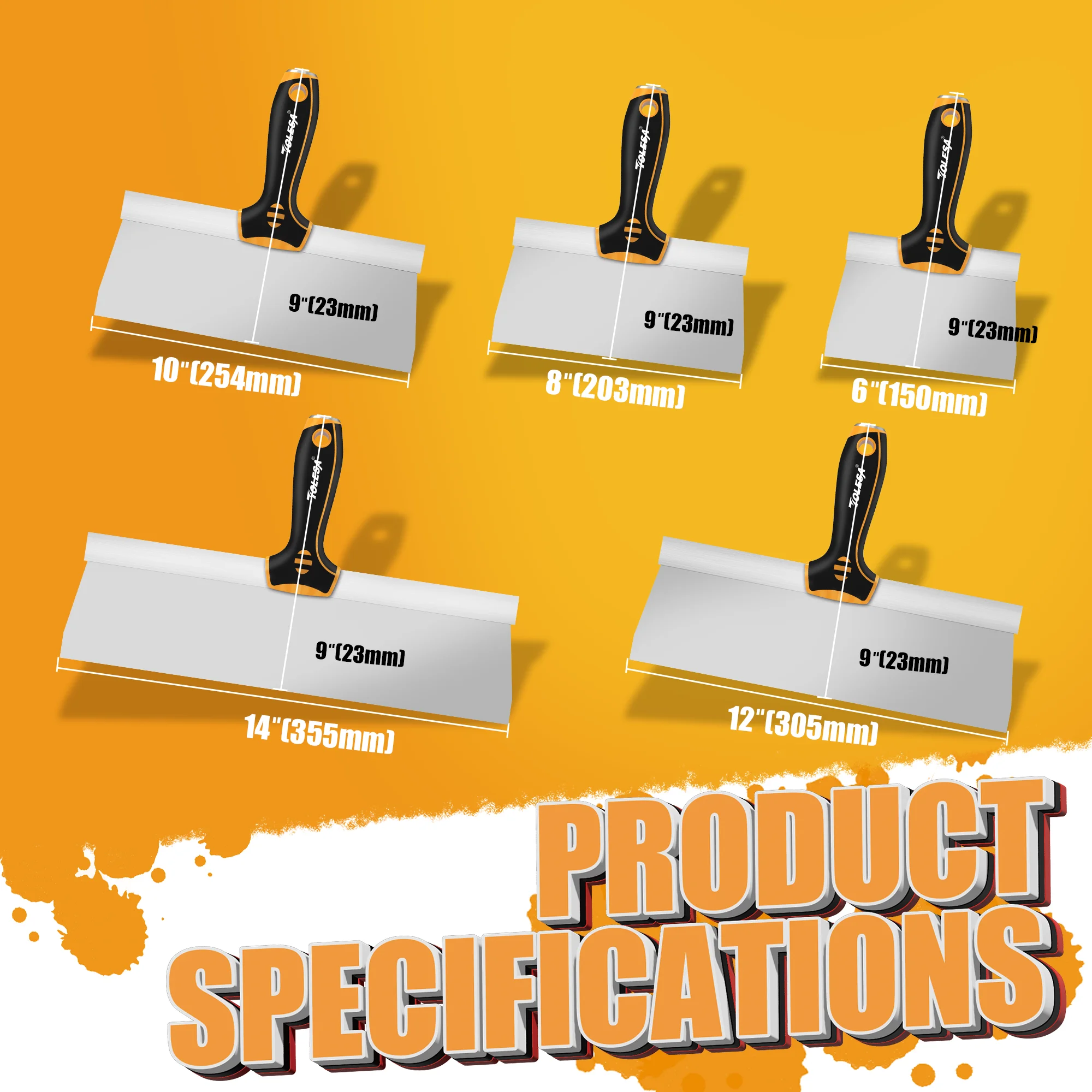 TOLESA Stainless Steel Taping Knife 5Pcs with 0.5mm Thickness Flexible Blades - Image 3