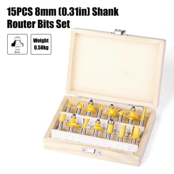 15PCS 1/4in 1/2in 6mm 8mm Shank Router Bit Set Trimming Straight Beading Milling Cutter Carbide Cutting Woodworking Tools - Image 10