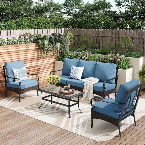 home. Outdoor Modern Patio Furniture Set, Upgraded Wicker&Metal Patio Furniture Conversation