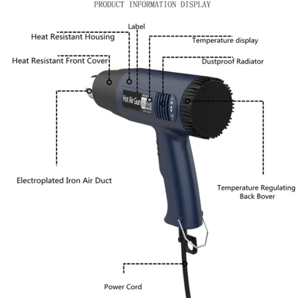 2000W Industrial Electric Hot Air Gun Digital Display Car Film Heat Gun Air Dryer for Soldering Thermal Blower Shrink Wrapping - Image 42