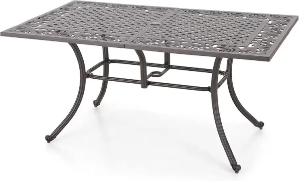 Cast Aluminum Rectangular Patio Dining Tables for 6 Person, 64" x 37" Engraved Cast-Top Aluminum Table with 2.3" Umbrella Hole, - Image 7