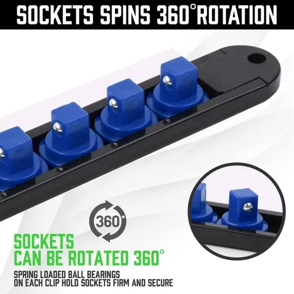 1pc 360° Swivel Socket Organizer 1/4 3/8 1/2 Premium Quality Socket Clip Rail Holder - Image 3