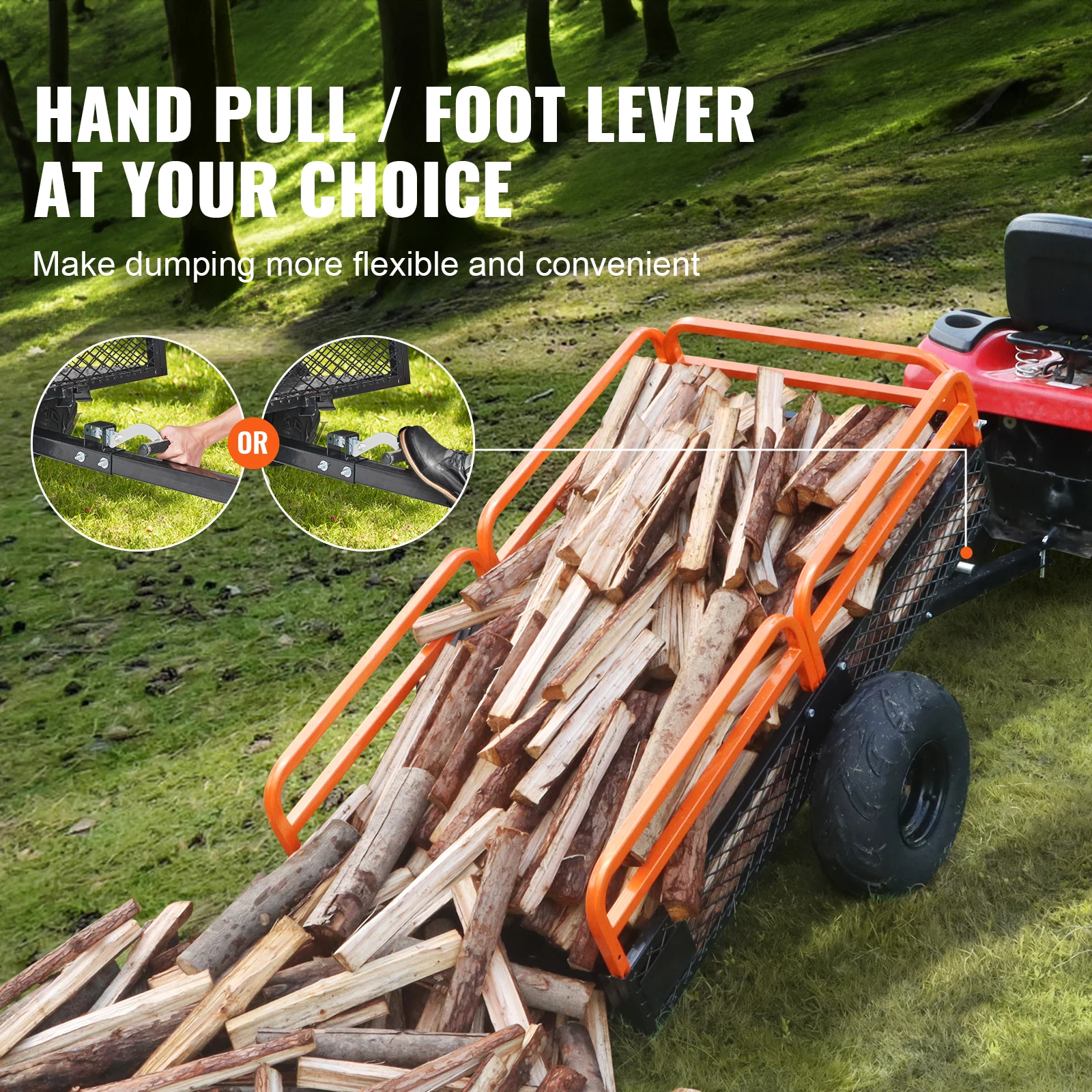 SucceBuy Heavy Duty Steel ATV Dump Trailer Tow Behind Dump Cart - Image 3