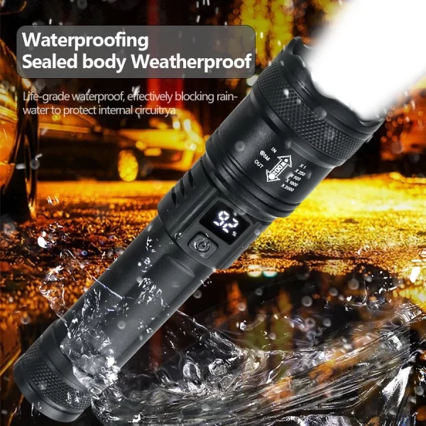 High Strong Power Led Flashlights 2000LM Tactical Torch with Display Light USB Charging - Image 3