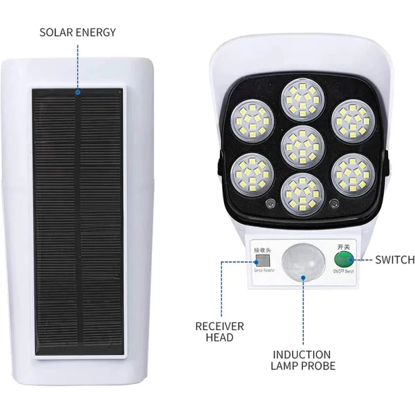 Solar Lights  Outdoor With Motion Sensor Remote Controller FloodLights Wireless Dummy Decoy Fake Security Camera - Image 8
