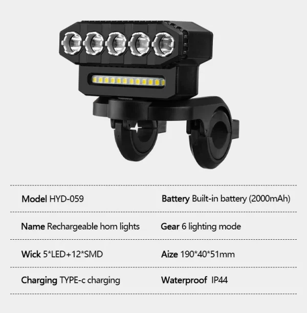 5/8 LED Bicycle Front Light USB Rechargeable 130dB Cycling Bike Horn Easy to Install 6 Modes Bicycle Bell Light - Image 23