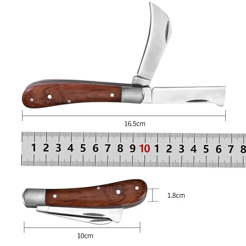 Folding Grafting Knife Grafting Tools Grafting Pruning Knife Professional Garden fruit tree Grafting Cutter Wooden Handle Knife - Image 3