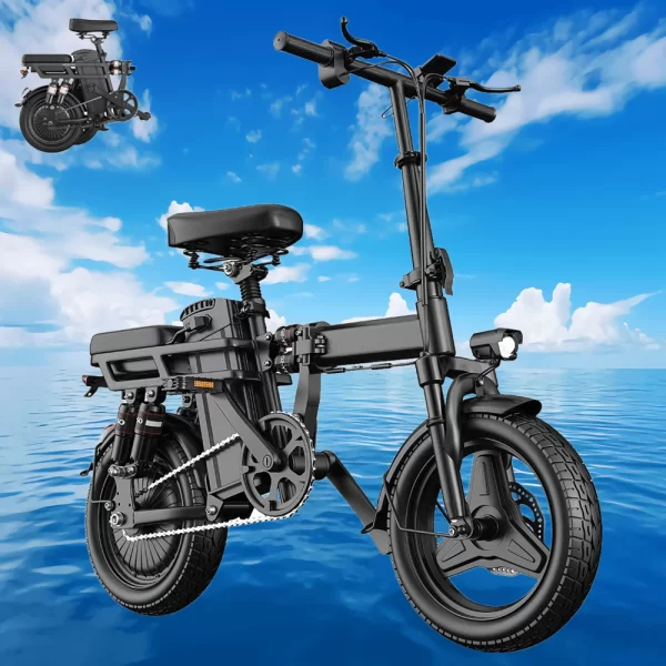 Folding Electric Bike - 48V 20AH/15AH/10Ah, 19MPH, 30Miles Range, 500W Brushless Motor, Lightweight 14'' Folding Tires
