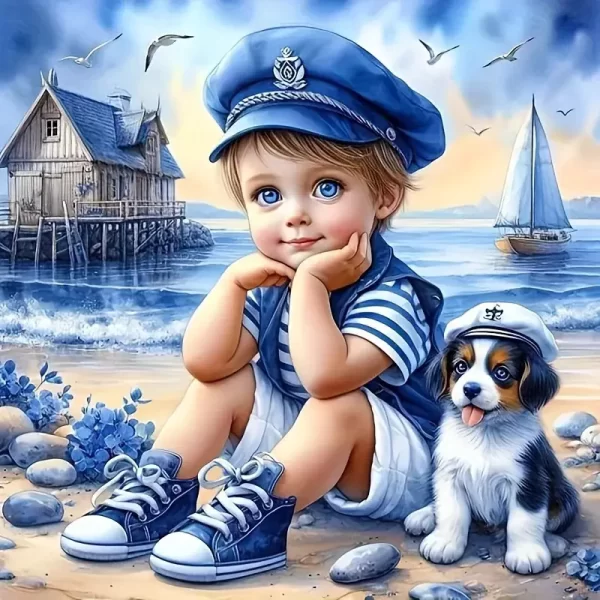 Momoart Full Diamond Painting Kid Boy Portrait Picture Of Rhinestones Mosaic Dog DIY Embroidery Seasdie - Image 7