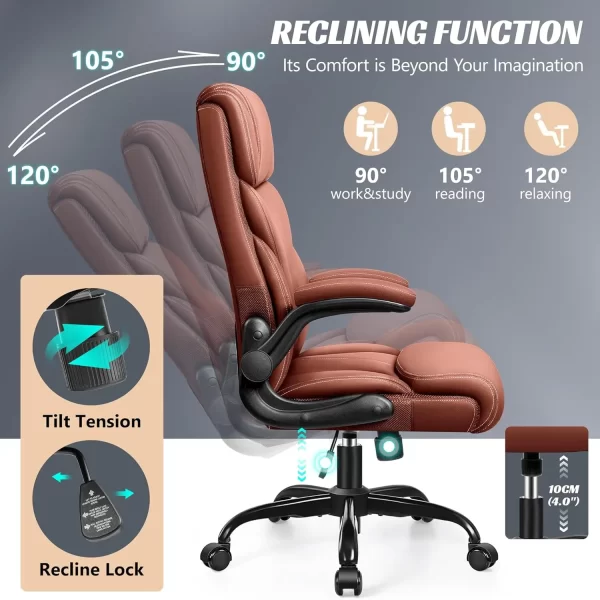 Office Chair, Ergonomic Computer Desk Chairs, Executive Breathable Leather Chair with Adjustable High Back Flip-up Armrests - Image 6