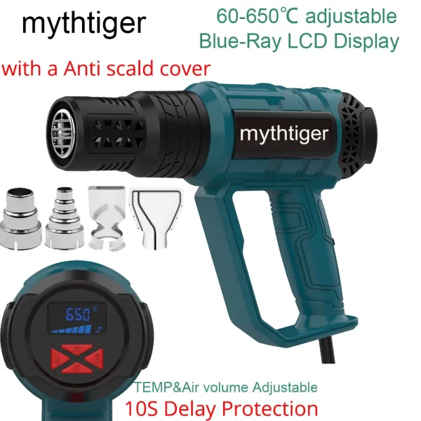 2000W Industrial Electric Hot Air Gun Digital Display Car Film Heat Gun Air Dryer for Soldering Thermal Blower Shrink Wrapping - Image 9
