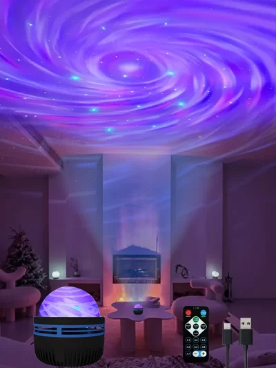 Starry Sky Galaxy Lamp Projector LED Night Light Remote Control Sound Active 5V USB Charging 7 Modes for Kids Room Party Decor