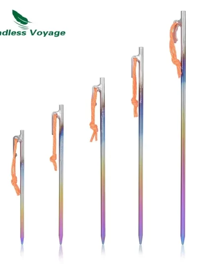 Boundless Voyage 6pcs Heavy Duty Titanium Alloy Camping Tent Stakes Peg for Outdoor Trip Hiking