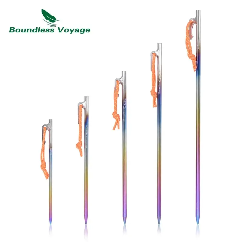 Boundless Voyage 6pcs Heavy Duty Titanium Alloy Camping Tent Stakes Peg for Outdoor Trip Hiking