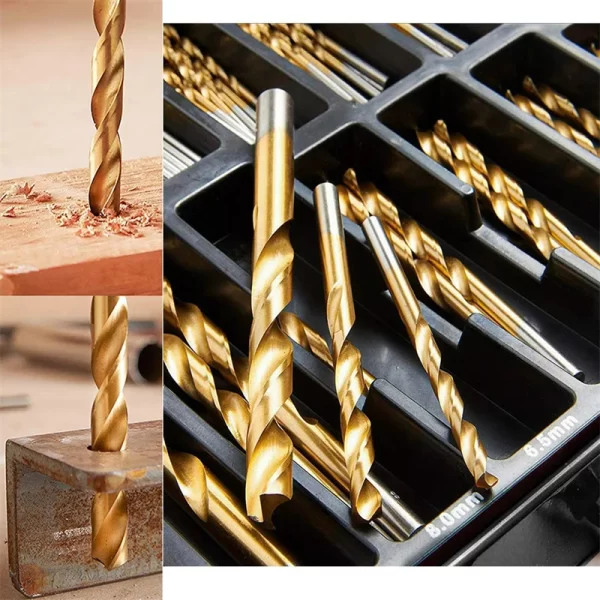 99 Pieces Titanium Twist Drill Bit Set, High Speed Steel, Size from 1/16" Up to 3/8" - Image 24