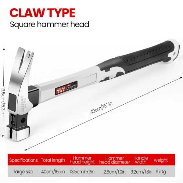 AIRAJ Short/Long Handle Claw Hammer Double Nail High Carbon Steel Household Durable - Image 12