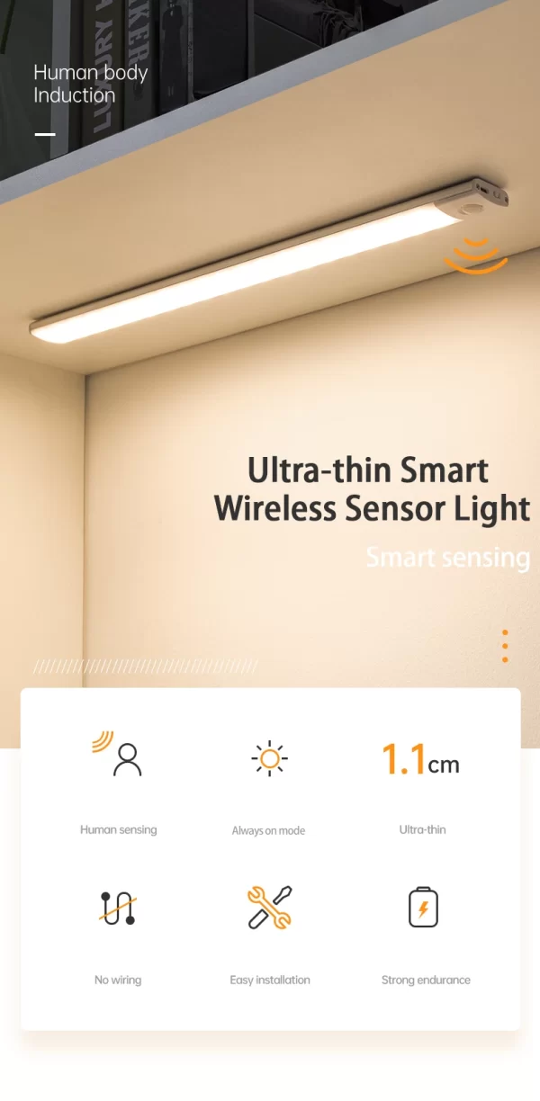 LED Cabinet Light USB Type-C Rechargeable Motion Sensor Led Lamp for Kitchen Wardrobe Cabinet Lighting 20cm/30cm/40cm/50cm/60cm - Image 17
