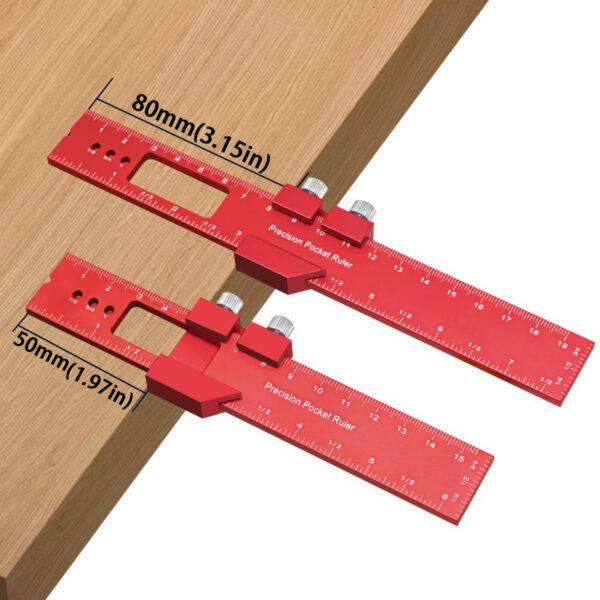 Precision Pocket Ruler T-Type Scribing Ruler Carpenty Square T Track Ruler Inch and Metric Measuring Marking Ruler W/ Slide Stop - Image 22