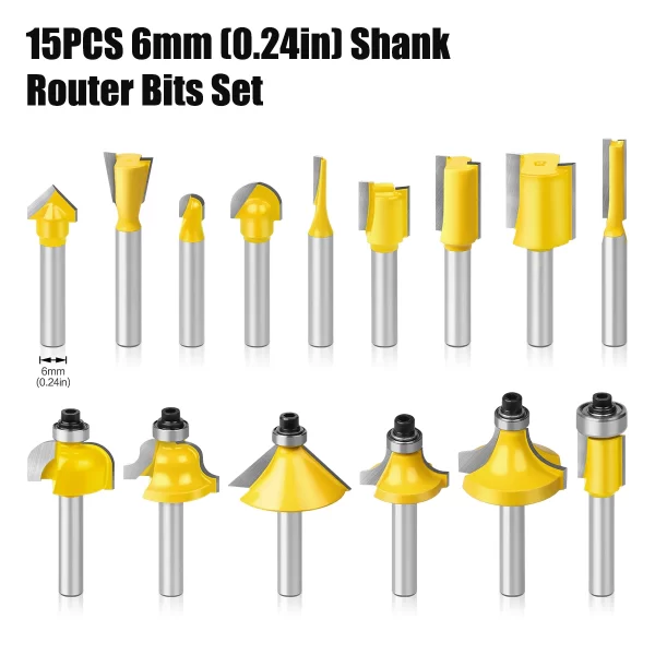 15PCS 1/4in 1/2in 6mm 8mm Shank Router Bit Set Trimming Straight Beading Milling Cutter Carbide Cutting Woodworking Tools - Image 11