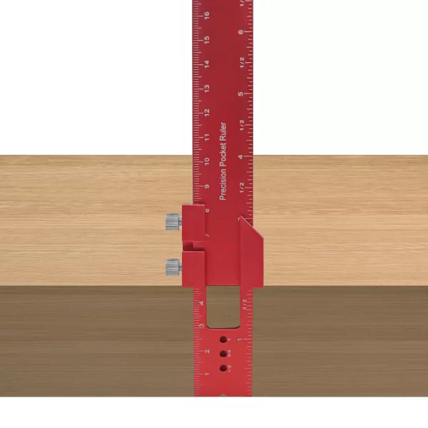 Precision Pocket Ruler T-Type Scribing Ruler Carpenty Square T Track Ruler Inch and Metric Measuring Marking Ruler W/ Slide Stop - Image 5