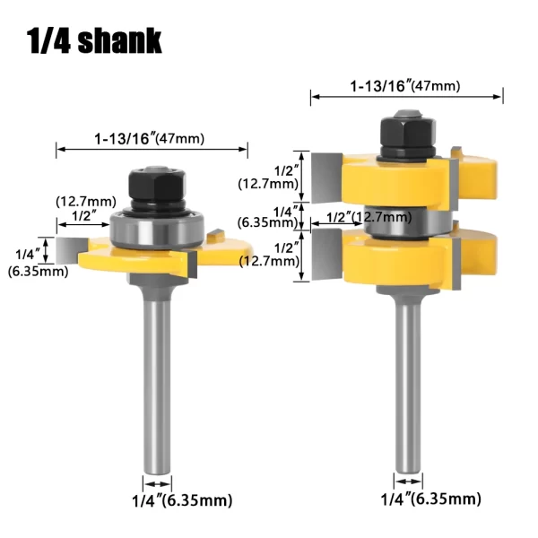 2pc 1/4"1/2" Shank 6mm 8mm 12mm shank Tongue & Groove Router Bit Set - Image 8