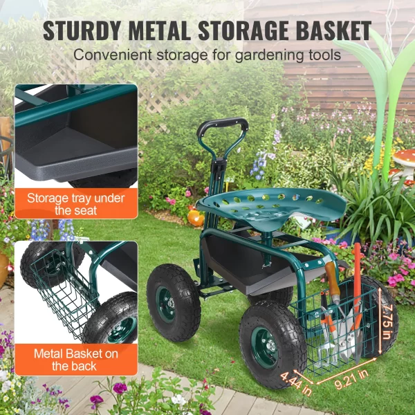 VEVOR Garden Cart Rolling Workseat with Wheels Gardening Stool - Image 5