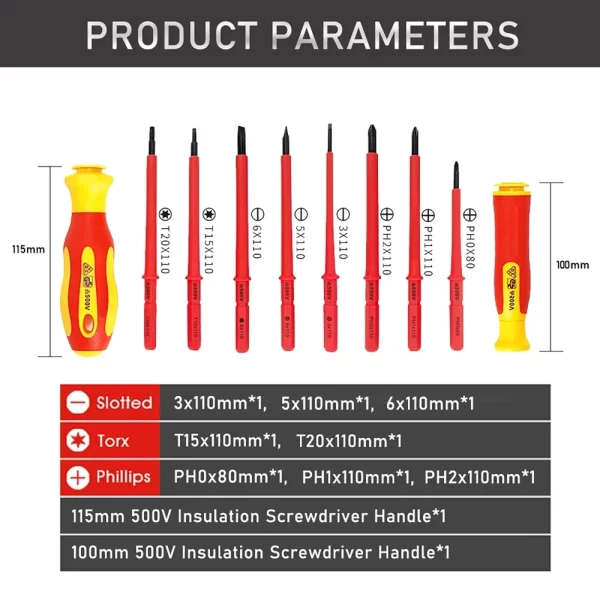 10Pcs Interchangeable Blade VDE Insulated Screwdriver Set with Case Magnetic 500V Home and Professional Use Electricians Tools - Image 5